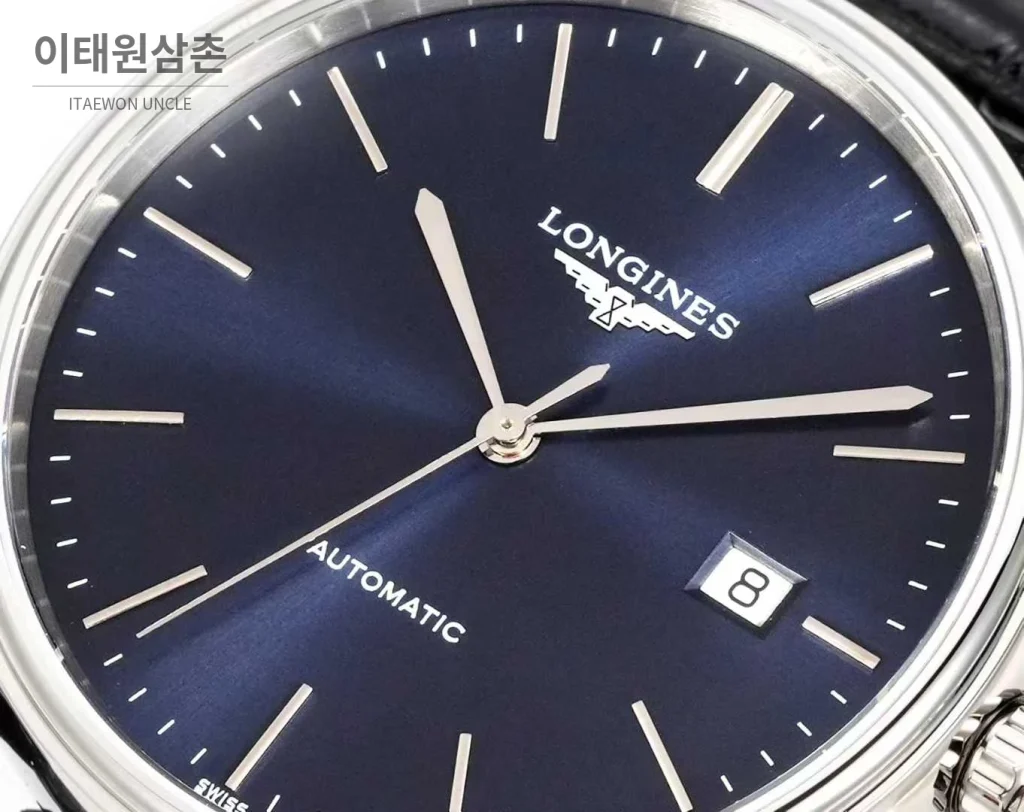론진 클래식 스틸 화이트다이얼 심플 오토매틱 40mm 블랙 가죽 스트랩 (2)
