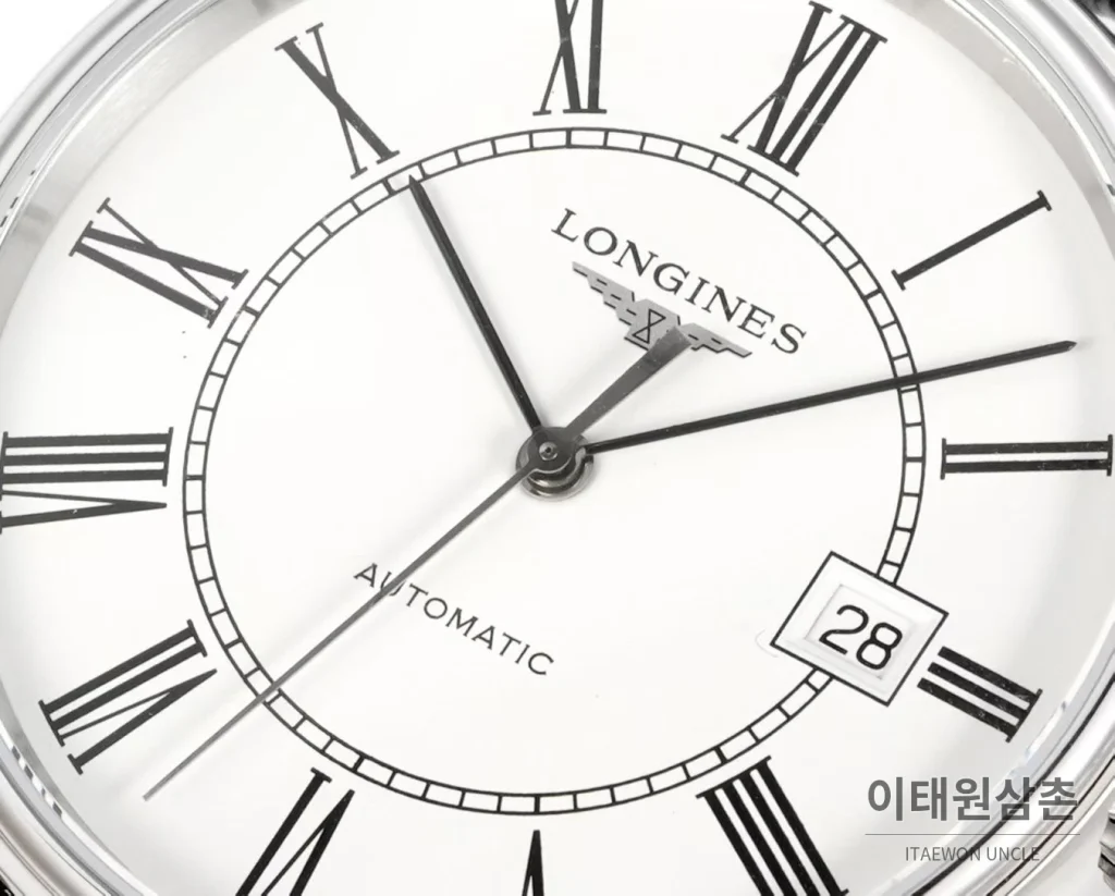 론진 클래식 스틸 화이트다이얼 심플 오토매틱 40mm 블랙 가죽 스트랩 (3)