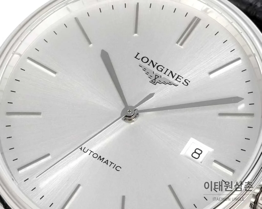 론진 클래식 스틸 화이트다이얼 심플 오토매틱 40mm 블랙 가죽 스트랩 (4)