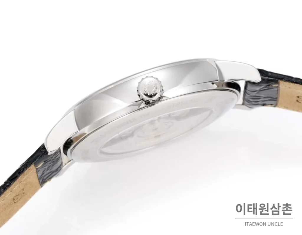 론진 클래식 스틸 화이트다이얼 심플 오토매틱 40mm 블랙 가죽 스트랩