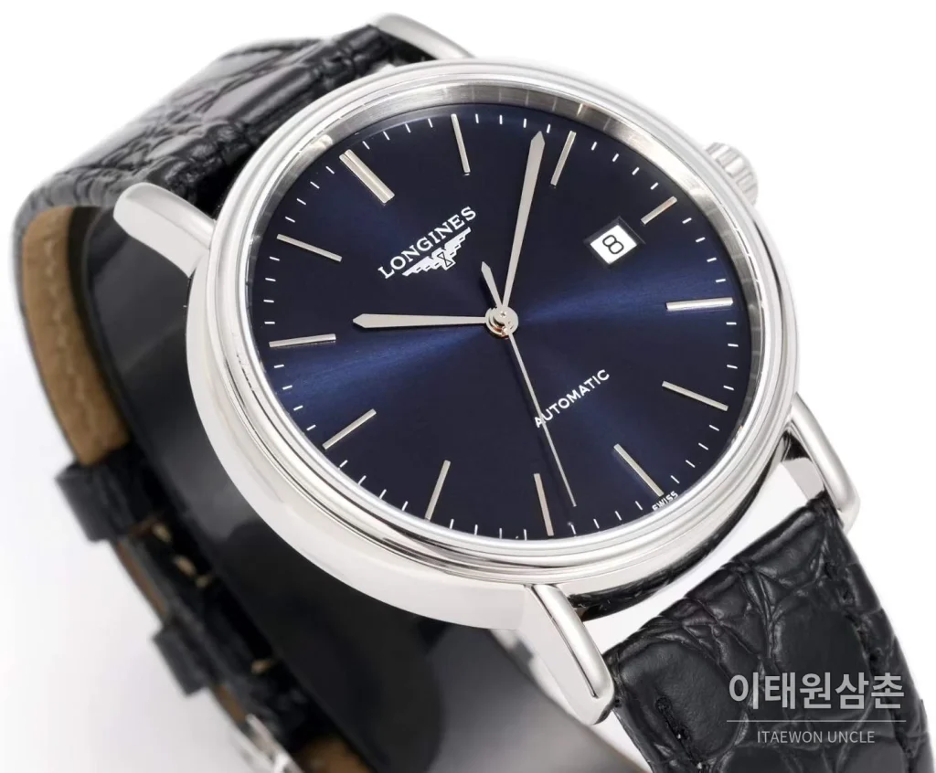 론진 클래식 스틸 화이트다이얼 심플 오토매틱 40mm 블랙 가죽 스트랩 (2)
