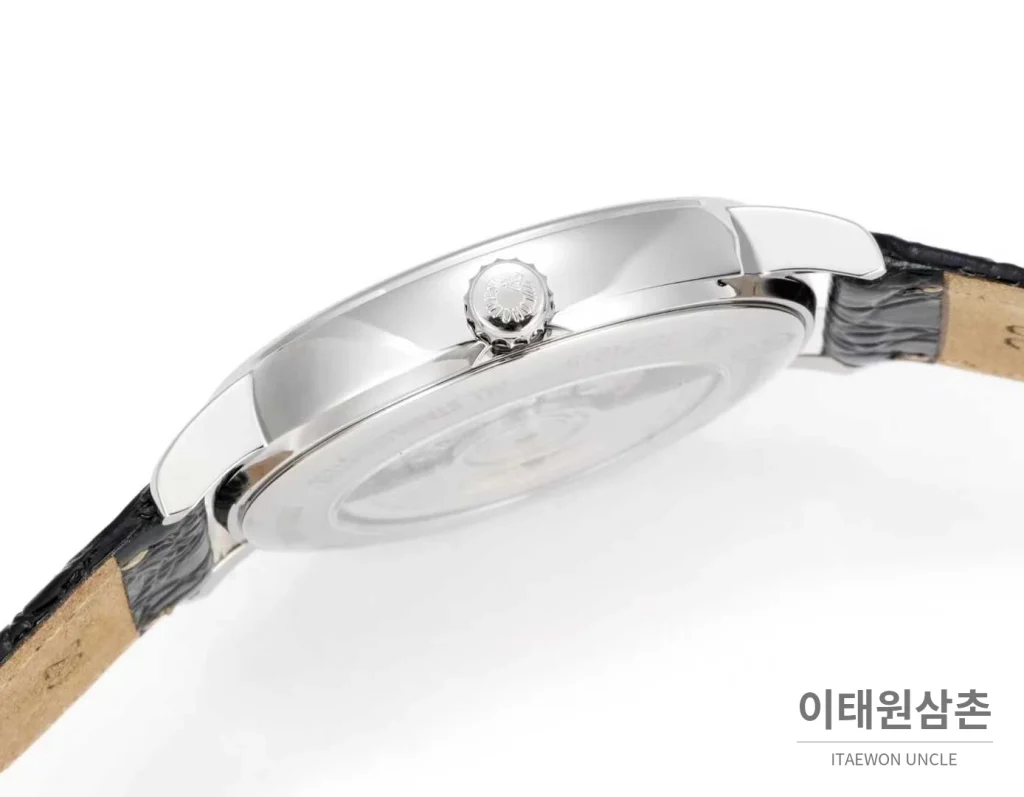 론진 클래식 스틸 화이트다이얼 심플 오토매틱 40mm 블랙 가죽 스트랩 (4)