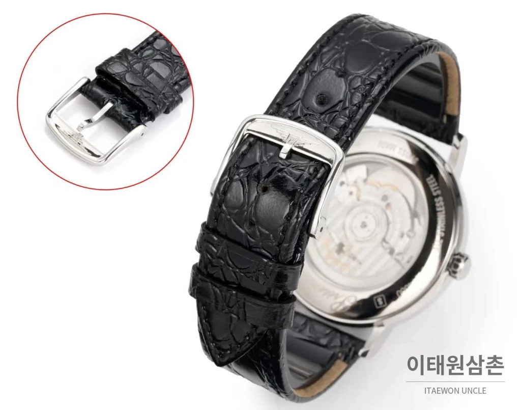 론진 클래식 스틸 화이트다이얼 심플 오토매틱 40mm 블랙 가죽 스트랩