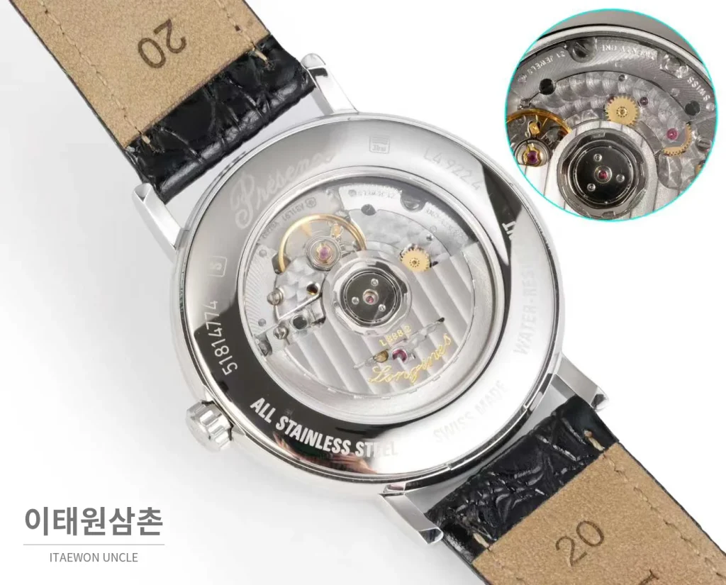 론진 클래식 스틸 화이트다이얼 심플 오토매틱 40mm 블랙 가죽 스트랩 (3)
