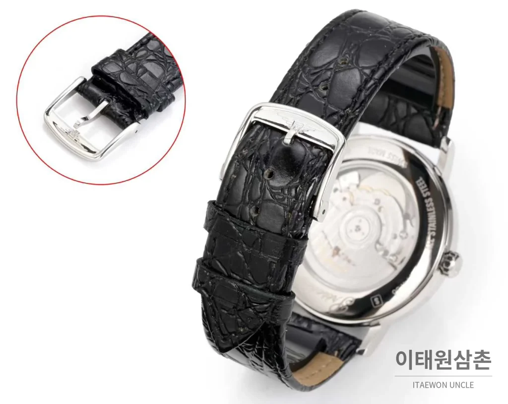 론진 클래식 스틸 화이트다이얼 심플 오토매틱 40mm 블랙 가죽 스트랩 (2)