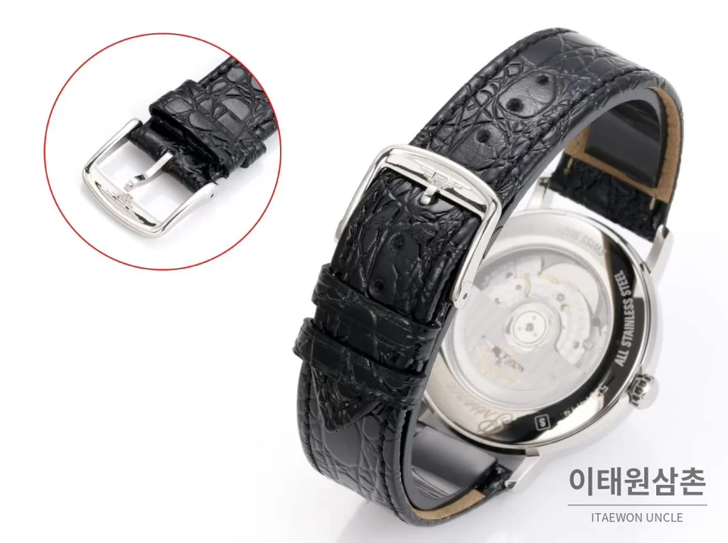 론진 클래식 스틸 화이트다이얼 심플 오토매틱 40mm 블랙 가죽 스트랩 (3)