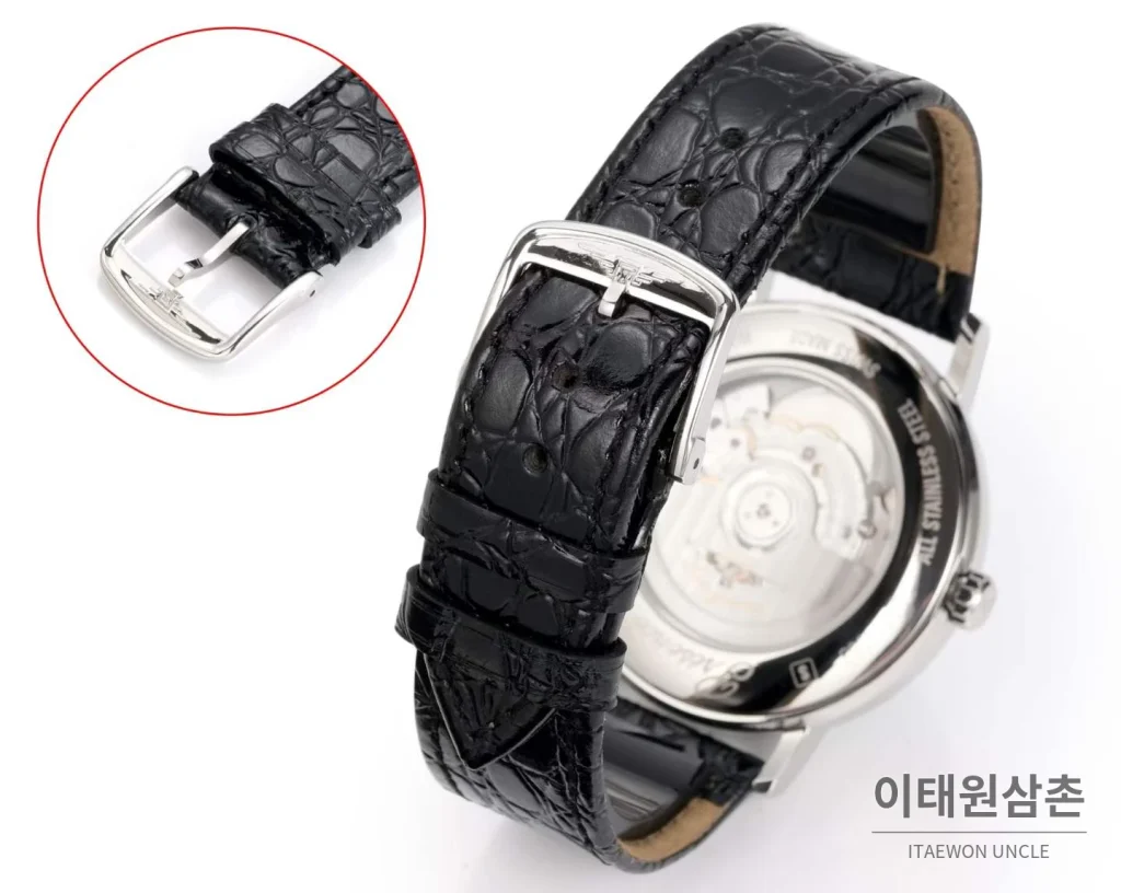론진 클래식 스틸 화이트다이얼 심플 오토매틱 40mm 블랙 가죽 스트랩 (4)