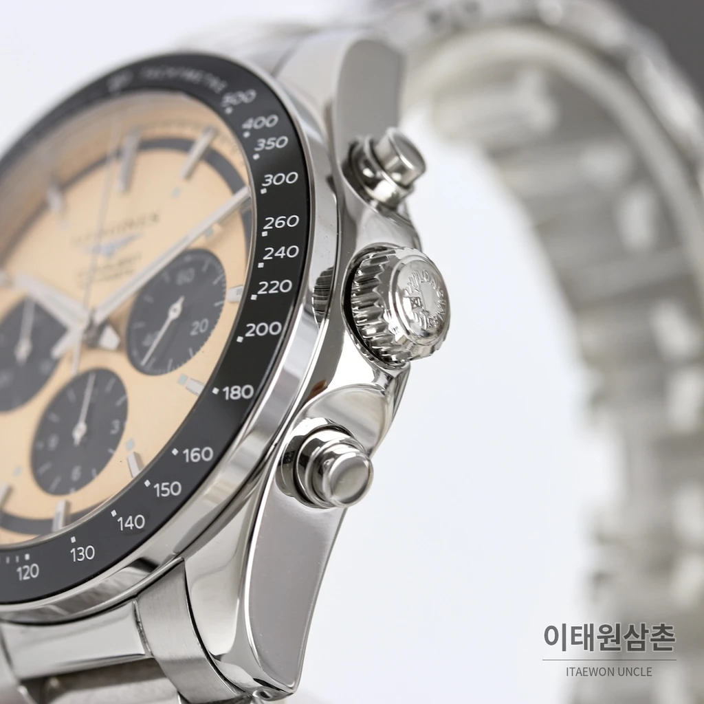 론진 콘퀘스트 베이지다이얼 크로노그래프 스틸밴드 오토매틱 42mm