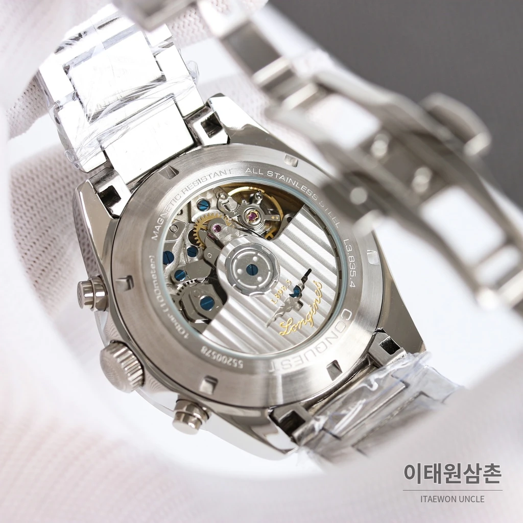 론진 콘퀘스트 베이지다이얼 크로노그래프 스틸밴드 오토매틱 42mm