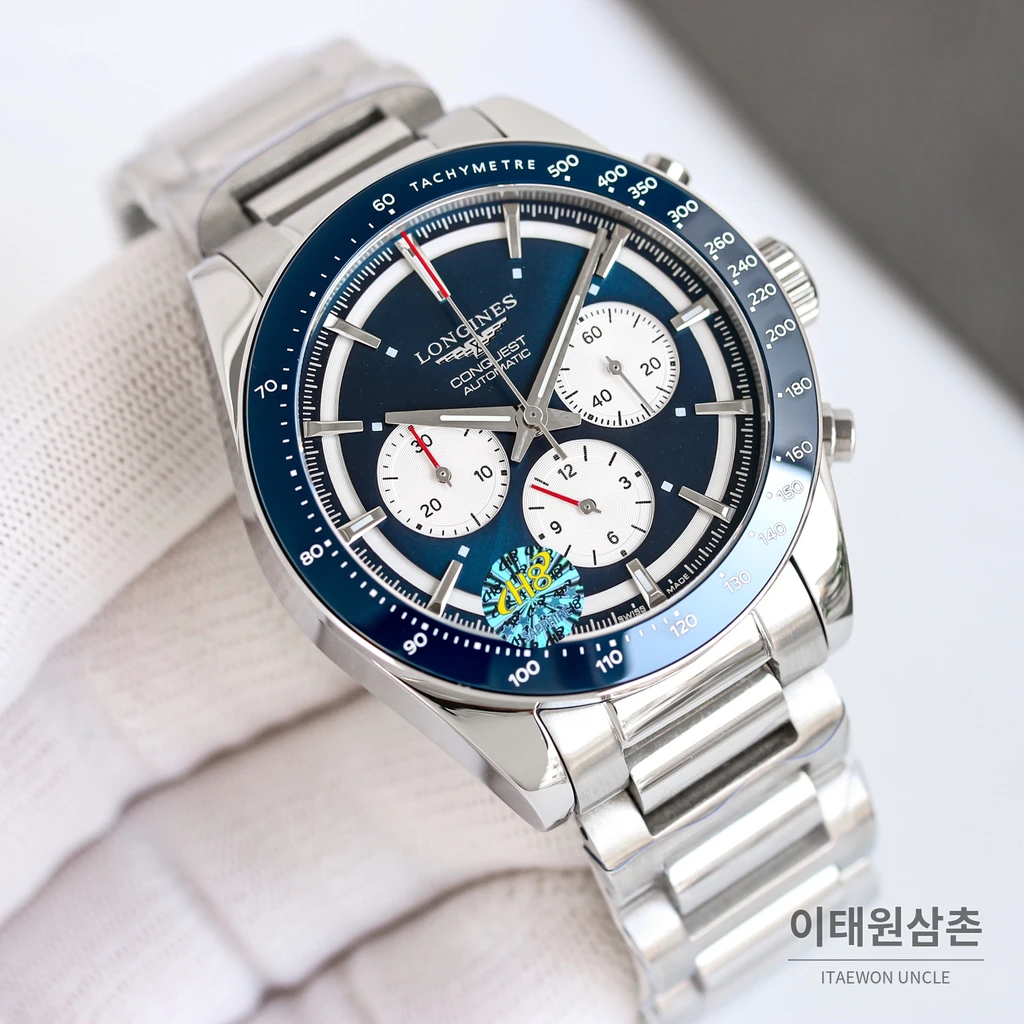 론진 콘퀘스트 블루다이얼 크로노그래프 오토매틱 42mm