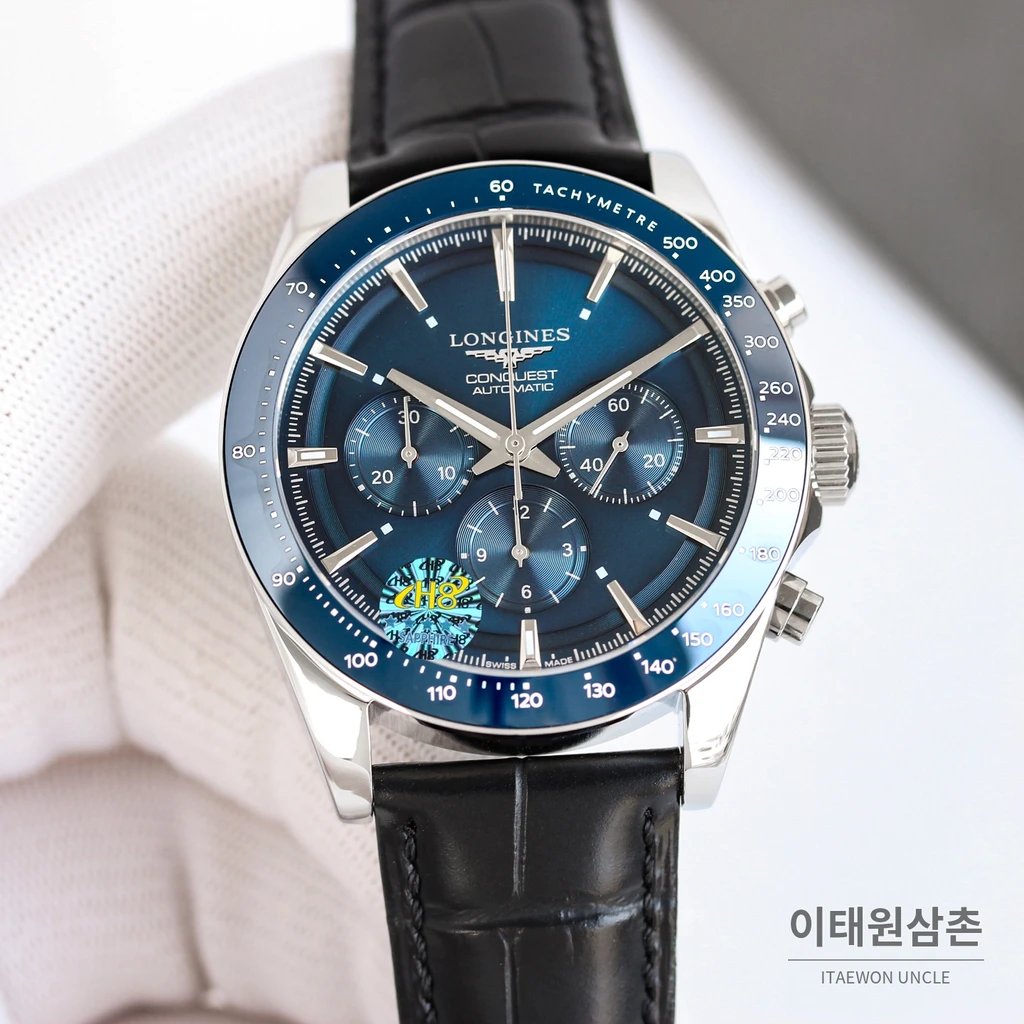 론진 콘퀘스트 블루다이얼 크로노그래프 스틸밴드 오토매틱 42mm