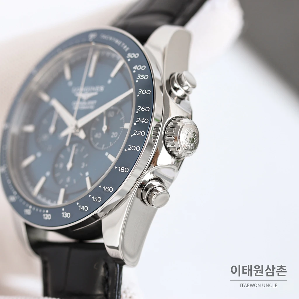 론진 콘퀘스트 블루다이얼 크로노그래프 스틸밴드 오토매틱 42mm