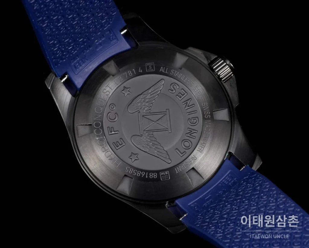 론진 콘퀘스트 세라믹 베젤 다이버 콘퀘스트 오토매틱 41mm 블랙 네이비 러버 스트랩