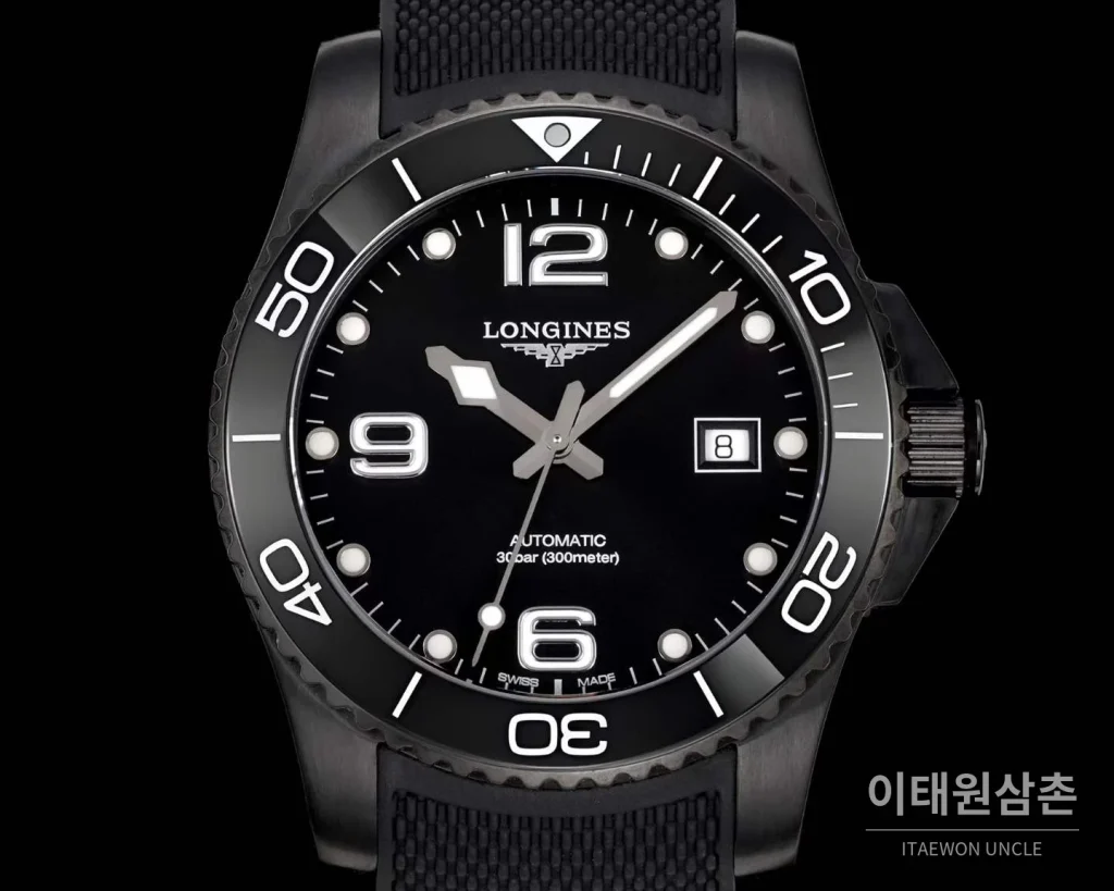 론진 콘퀘스트 세라믹 베젤 다이버 콘퀘스트 오토매틱 41mm 블랙 블랙 러버 스트랩