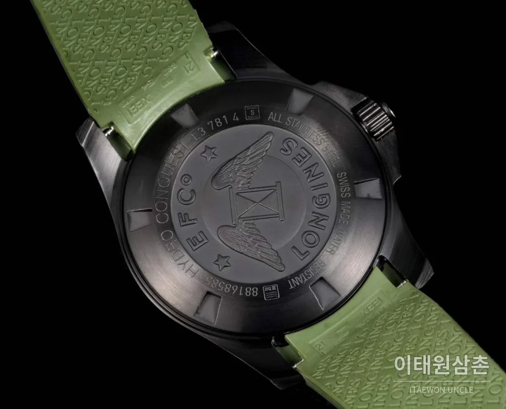 론진 콘퀘스트 세라믹 베젤 다이버 콘퀘스트 오토매틱 41mm 블랙 그린 러버 스트랩
