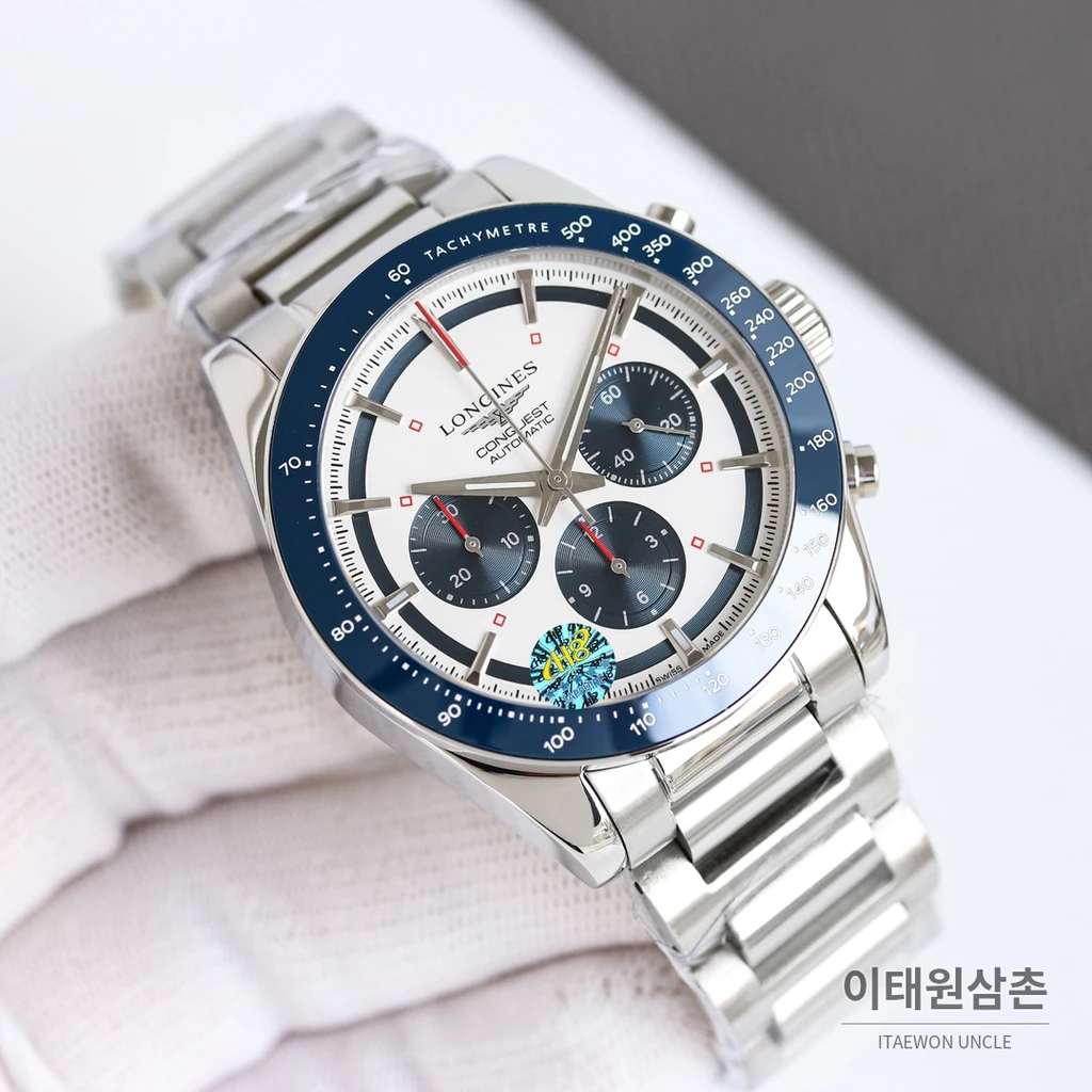 론진 콘퀘스트 코발트다이얼 크로노그래프 스틸밴드 오토매틱 42mm