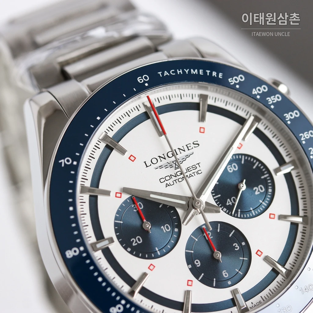 론진 콘퀘스트 코발트다이얼 크로노그래프 스틸밴드 오토매틱 42mm