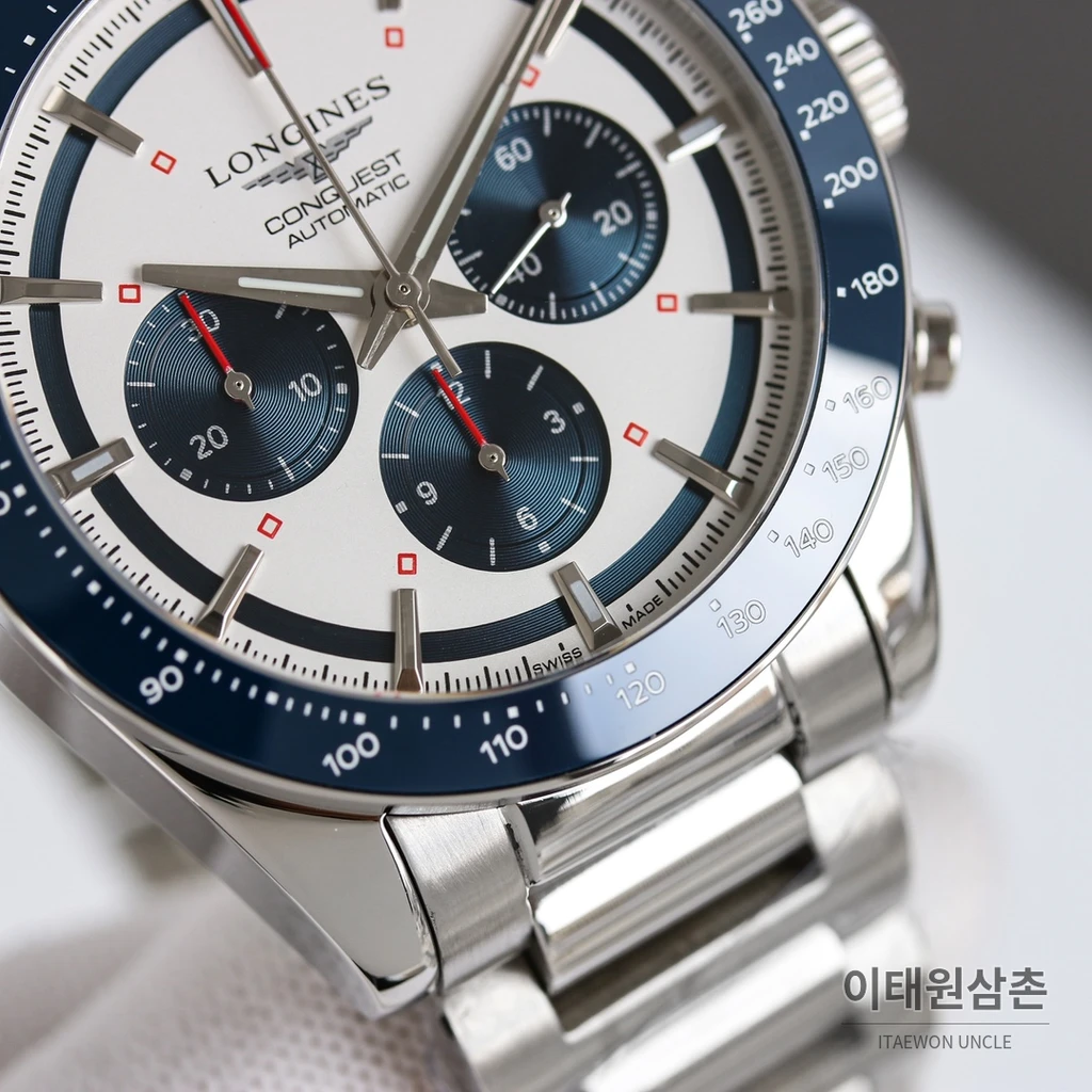 론진 콘퀘스트 코발트다이얼 크로노그래프 스틸밴드 오토매틱 42mm