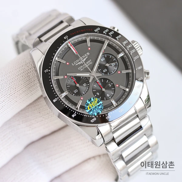 론진 콘퀘스트 그레이다이얼 크로노그래프 스틸밴드 오토매틱 42mm