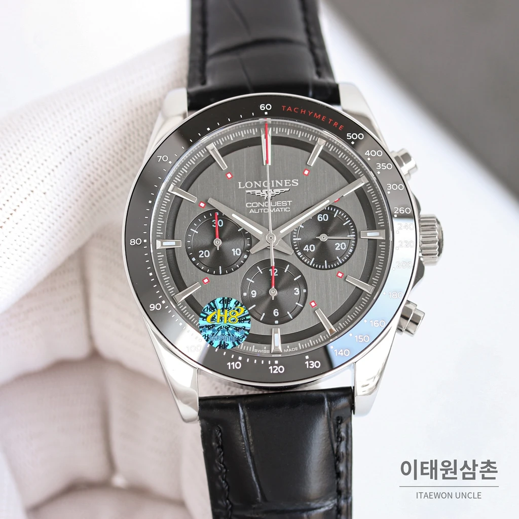 론진 콘퀘스트 그레이다이얼 크로노그래프 스틸밴드 오토매틱 42mm
