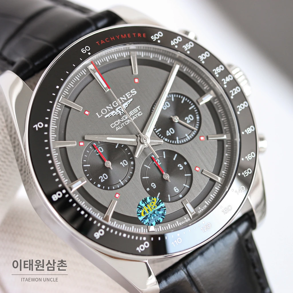 론진 콘퀘스트 그레이다이얼 크로노그래프 스틸밴드 오토매틱 42mm
