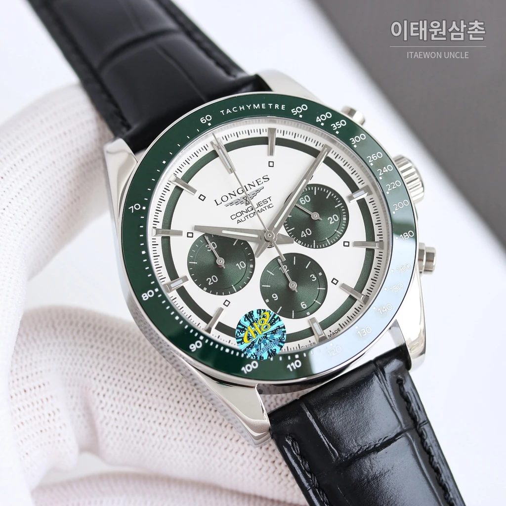 론진 콘퀘스트 그린다이얼 크로노그래프 가죽밴드 오토매틱 42mm