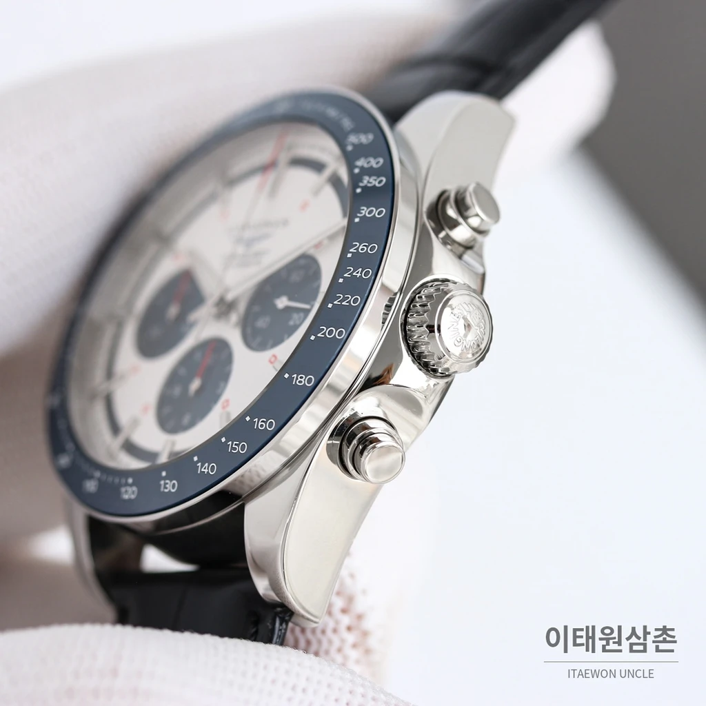 론진 콘퀘스트 그린다이얼 크로노그래프 가죽밴드 오토매틱 42mm