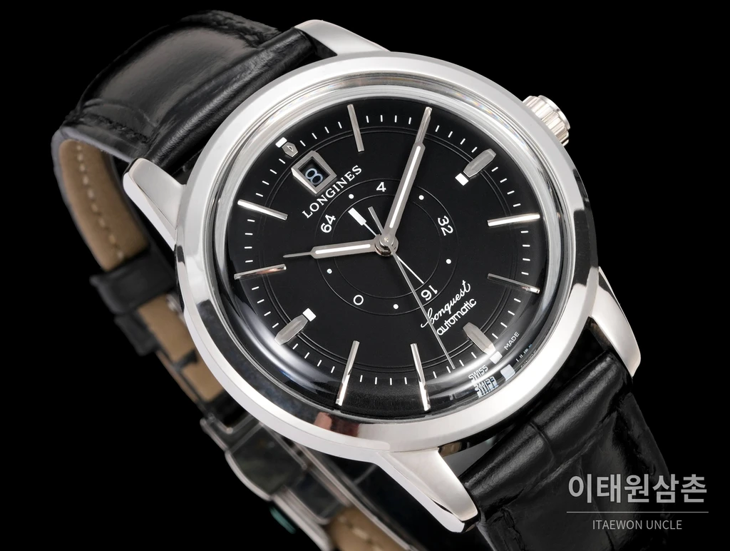 론진 콘퀘스트 헤리티지 센트럴 파워 리저브 블랙 다이얼 실버 인덱스 시계 40mm