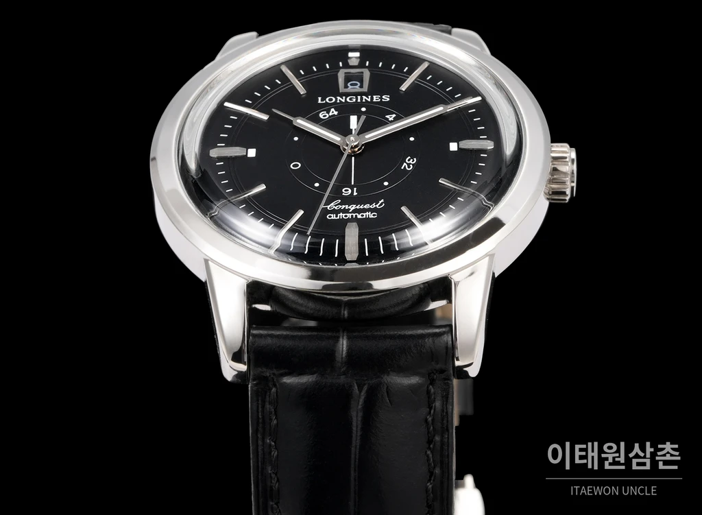 론진 콘퀘스트 헤리티지 센트럴 파워 리저브 블랙 다이얼 실버 인덱스 시계 40mm