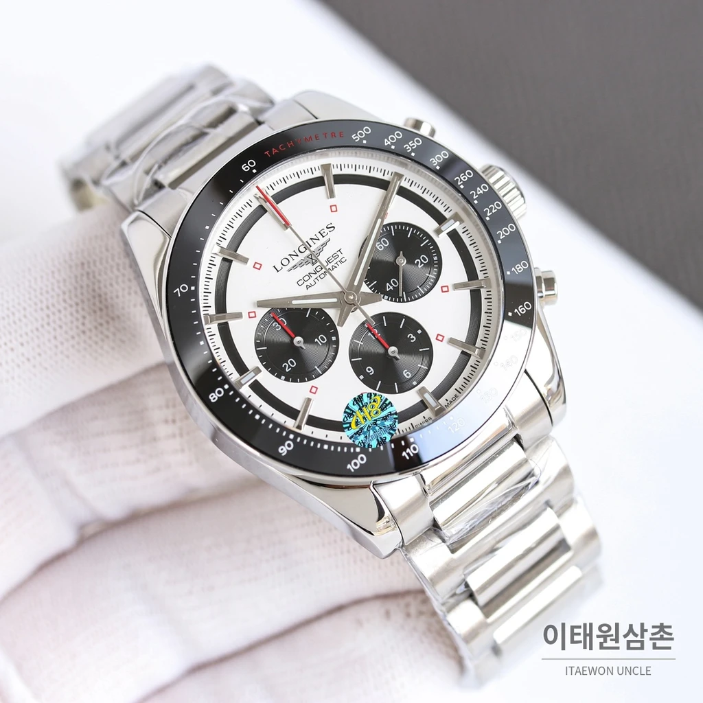 론진 콘퀘스트 실버다이얼 크로노그래프 스틸밴드 오토매틱 42mm