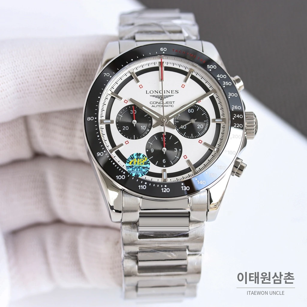 론진 콘퀘스트 실버다이얼 크로노그래프 스틸밴드 오토매틱 42mm
