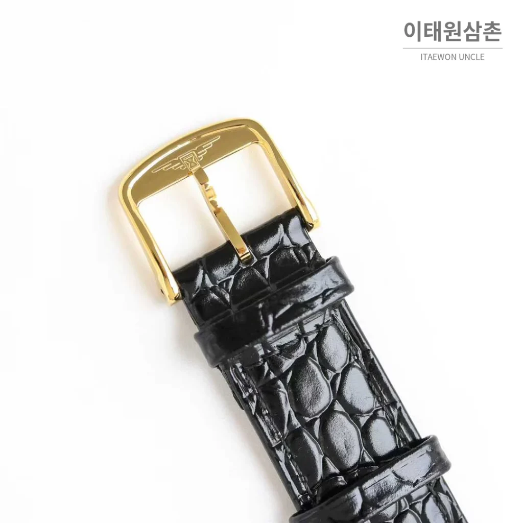 론진 엘레강스 스틸 화이트다이얼 로만인덱스 스몰세컨즈 오토매틱 38.5mm 블랙 가죽 스트랩 골드 베젤