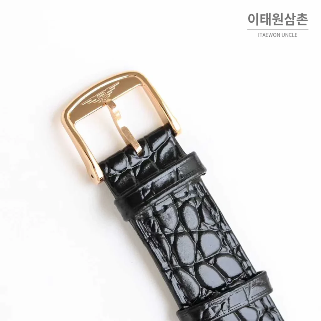 론진 엘레강스 스틸 화이트다이얼 로만인덱스 스몰세컨즈 오토매틱 38.5mm 블랙 가죽 스트랩 로즈골드 베젤