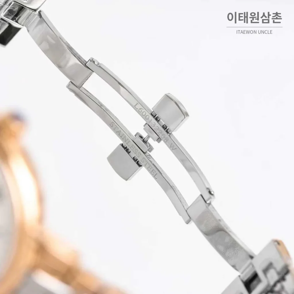 론진 엘레강스 스틸 화이트다이얼 로만인덱스 스몰세컨즈 오토매틱 38.5mm 투톤 브레이슬릿 로즈골드 베젤