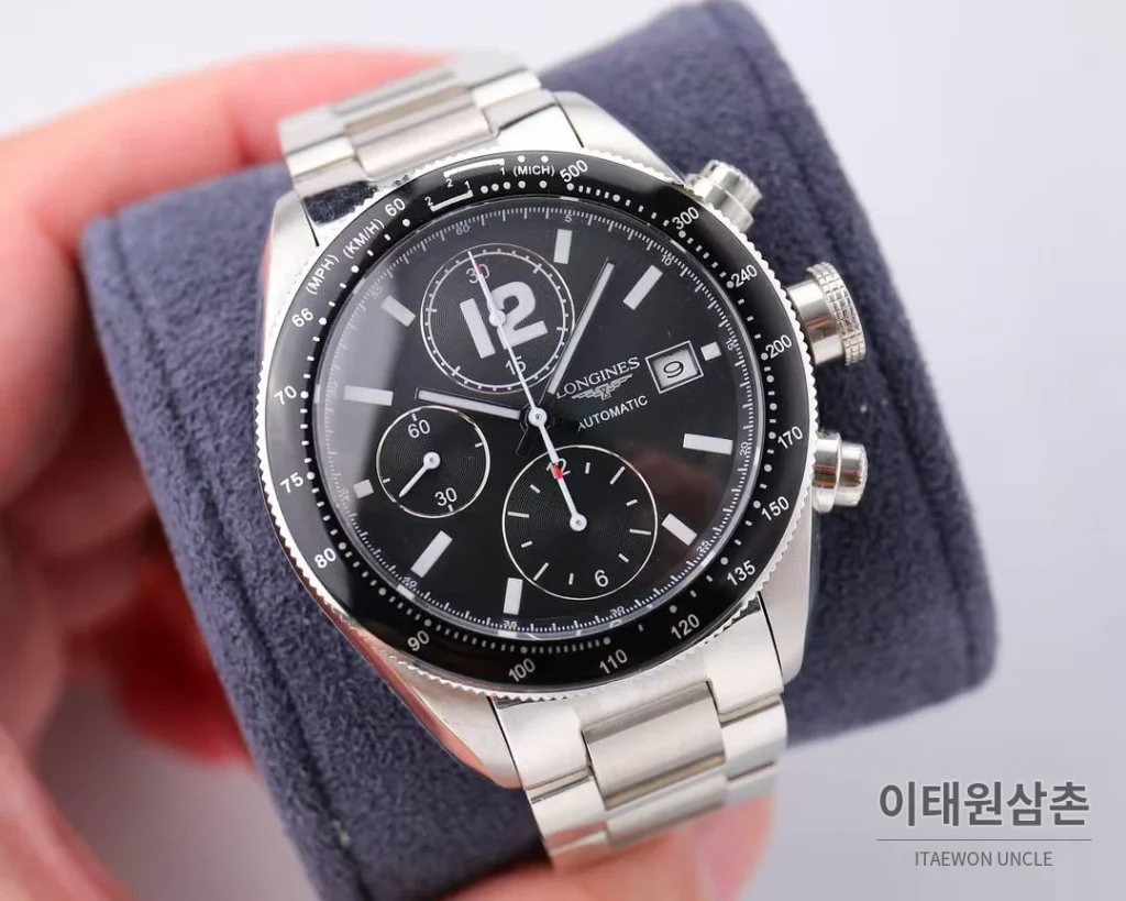 론진 헤리티지 스포츠 크로노그래프 스틸 블랙다이얼 오토매틱 42mm