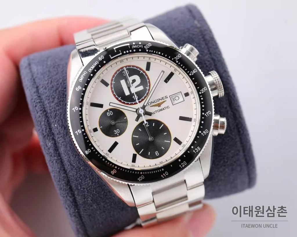 론진 헤리티지 스포츠 크로노그래프 스틸 블랙다이얼 오토매틱 42mm