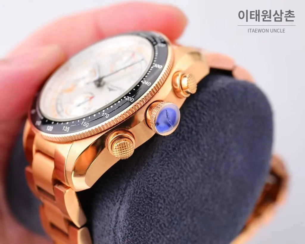 론진 헤리티지 스포츠 크로노그래프 스틸 블랙다이얼 오토매틱 42mm 로즈골드 브레이슬릿
