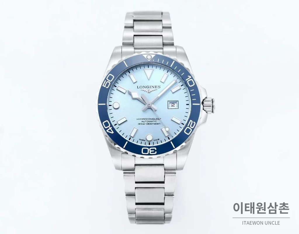 론진 하이드로콘퀘스트 3세대 904L 스틸 세라믹베젤 스카이블루 다이버워치 42mm