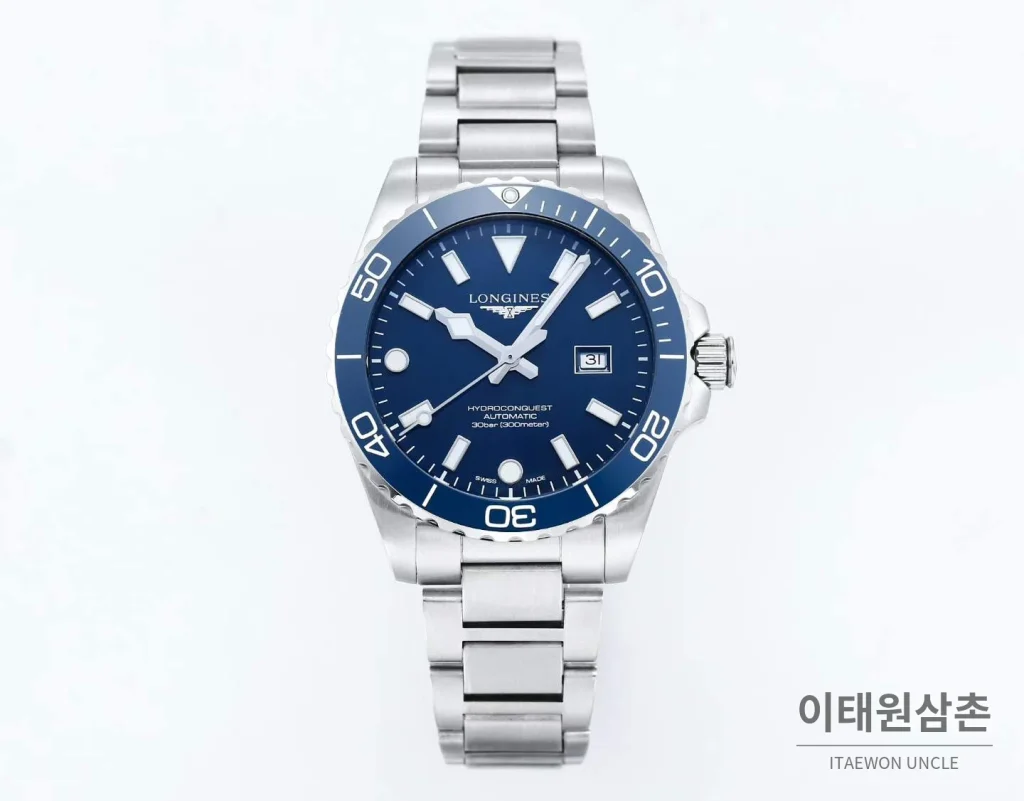 론진 하이드로콘퀘스트 3세대 904L 스틸 세라믹베젤 블루 다이버워치 42mm