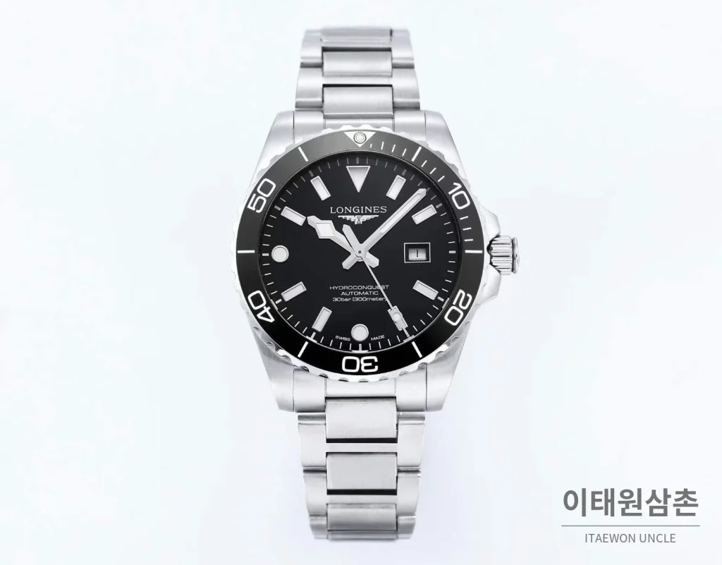 론진 하이드로콘퀘스트 3세대 904L 스틸 세라믹베젤 블랙 다이버워치 42mm