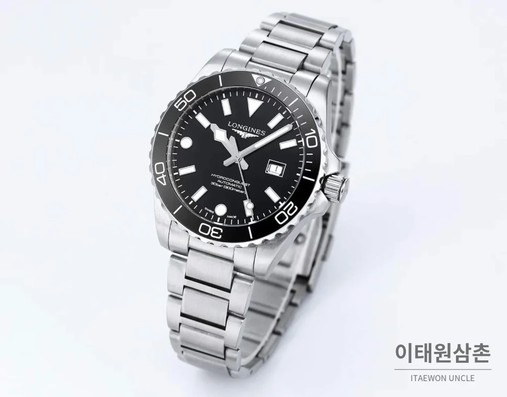 론진 하이드로콘퀘스트 3세대 904L 스틸 세라믹베젤 블랙 다이버워치 42mm