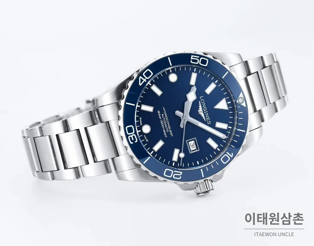 론진 하이드로콘퀘스트 3세대 904L 스틸 세라믹베젤 블루 다이버워치 42mm