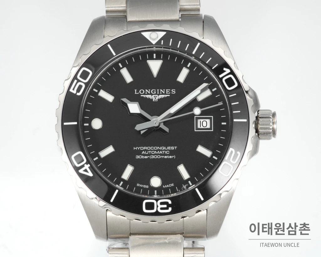 론진 하이드로콘퀘스트 스틸 블랙 다이얼 오토매틱 42mm