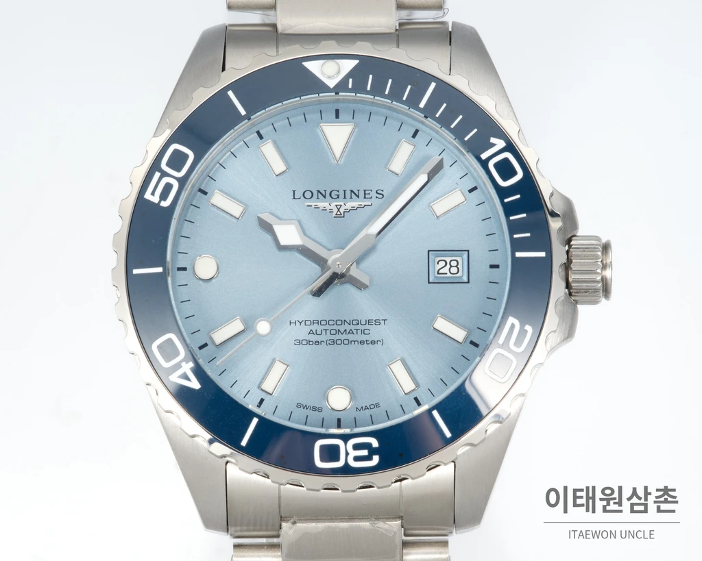 론진 하이드로콘퀘스트 스틸 아이스 블루 다이얼 오토매틱 42mm