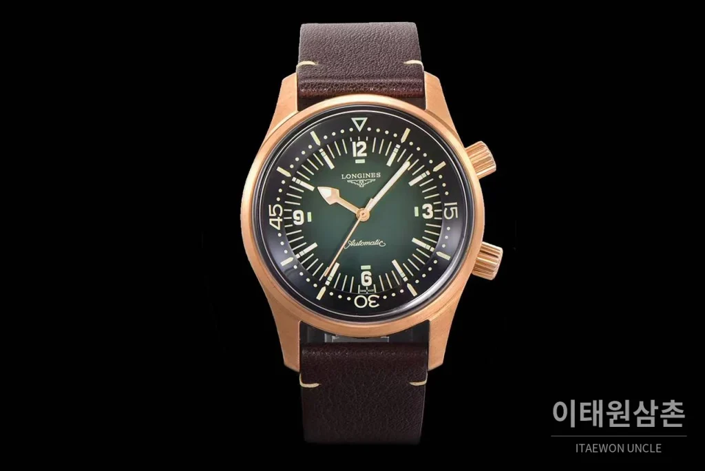 론진 레전드다이버 브론즈 그라데이션블랙다이얼 오토매틱 42mm 브라운 가죽 스트랩
