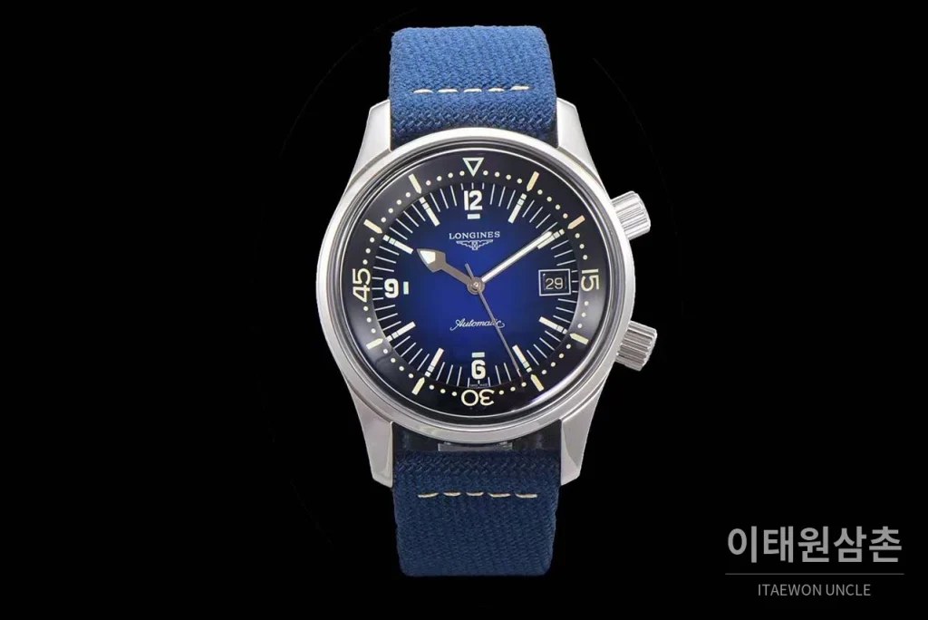 론진 레전드다이버 브론즈 그라데이션블랙다이얼 오토매틱 42mm 블루 나일론 스트랩