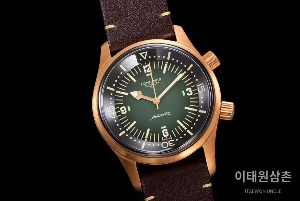 론진 레전드다이버 브론즈 그라데이션블랙다이얼 오토매틱 42mm 브라운 가죽 스트랩
