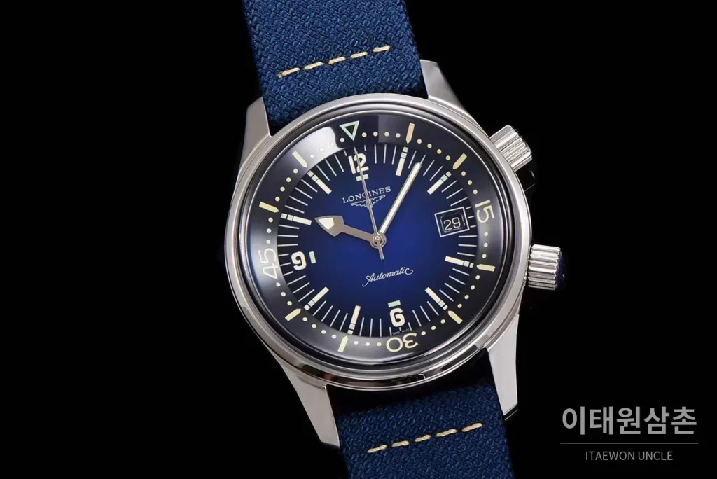론진 레전드다이버 브론즈 그라데이션블랙다이얼 오토매틱 42mm 블루 나일론 스트랩