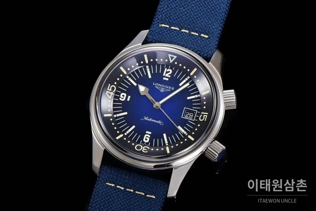 론진 레전드다이버 브론즈 그라데이션블랙다이얼 오토매틱 42mm 블루 나일론 스트랩