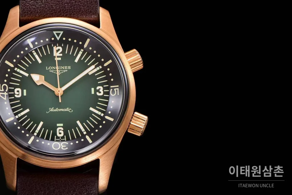 론진 레전드다이버 브론즈 그라데이션블랙다이얼 오토매틱 42mm 브라운 가죽 스트랩